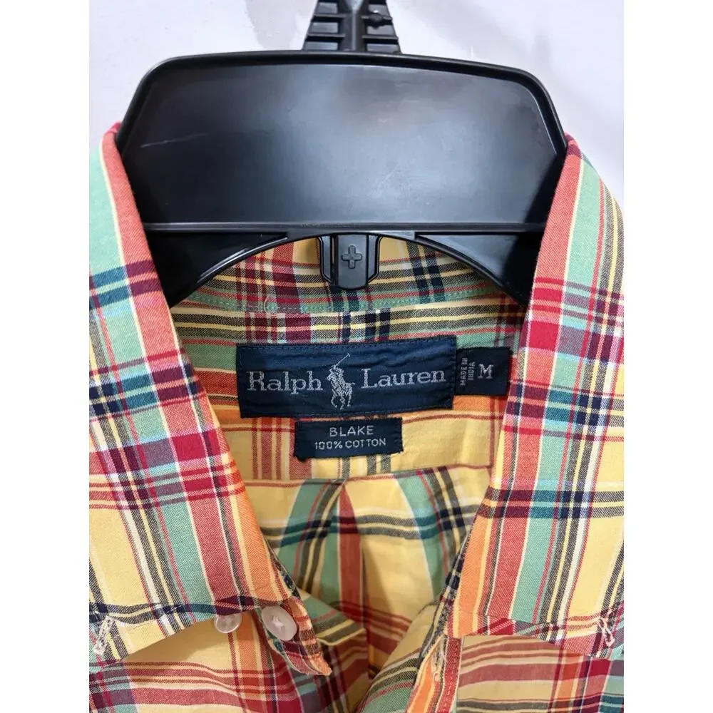 Polo Ralph Lauren Shirt Mens Medium Button Up Yellow Blue Red Plaid Blake 90s